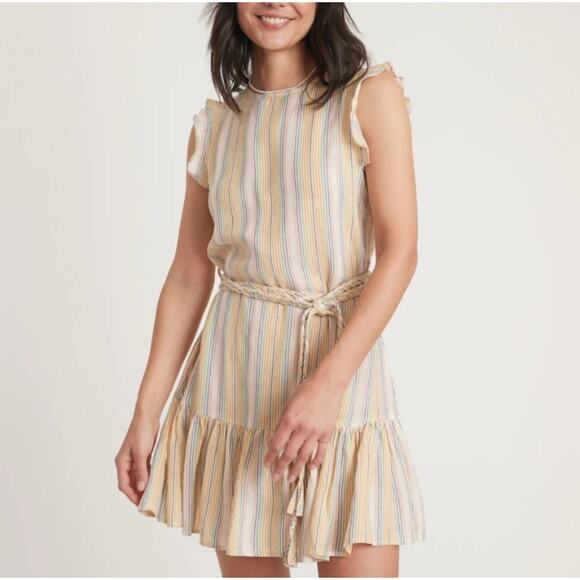 Marine Layer Beachy Stripe V2 Laney Stripe Tiered Linen Blend Mini Dress Medium - Picture 1 of 10